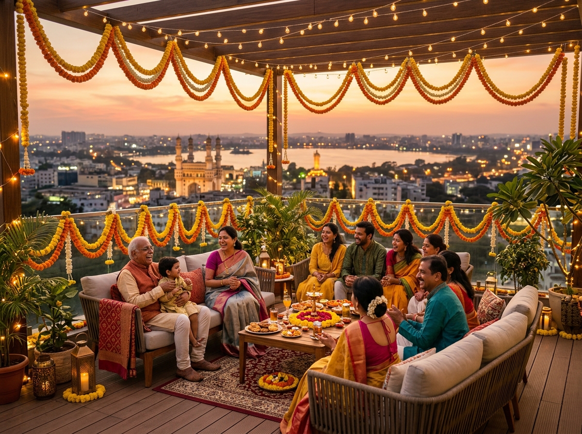 Penthouse & Rooftop Terrace Evening Atmosphere in Hyderabad